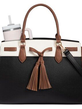 Laptop Bag for Women,Work Tote Bag with Large Cup Holder,Leather Computer Bag Te